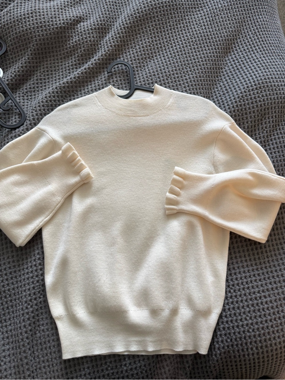 Cream Mock-Neck Puff Sleeve Sweater